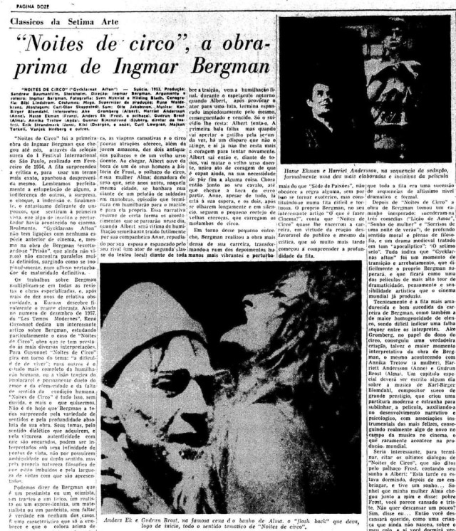 Acervo Estadão Texto de Rubem Biáfora sobre o filme 'Noite de Circo', de Ingmar Bergman, publicado em 23/3/1958.