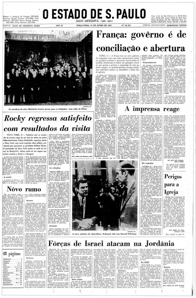 Acervo Estadão Jacques Chirac na edição de 24/6/1969.