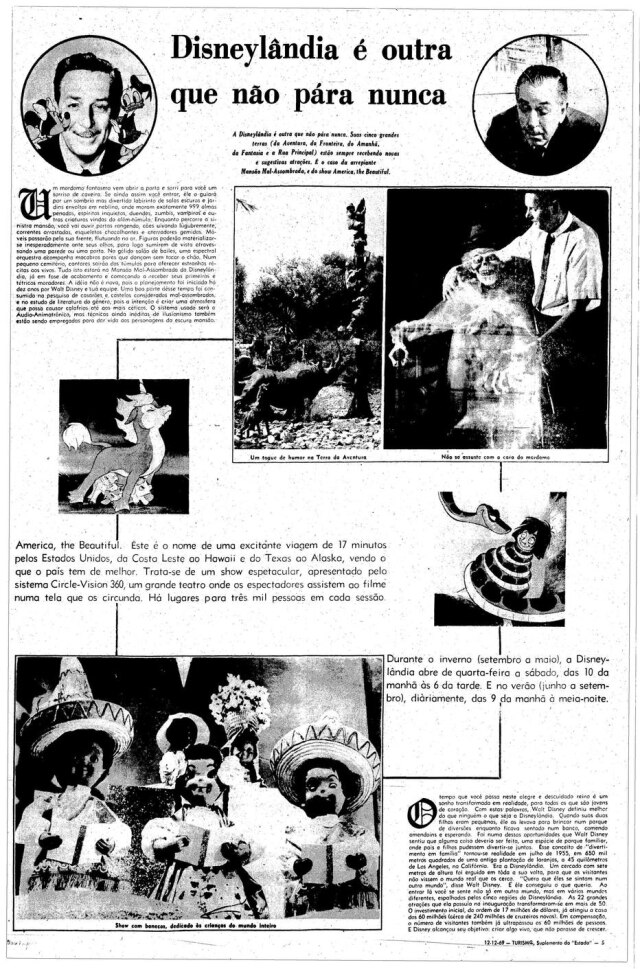 Acervo Estadão Walt Disney World no caderno Turismo de 12/12/1969
