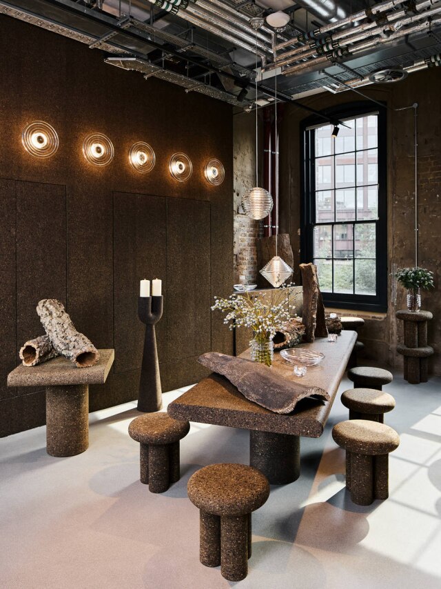 Tom Dixon Studio Beleza crua. Sala dedicada à cortiça no estúdio Tom Dixon