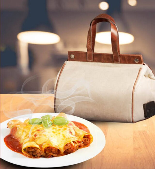 Divulgação/WeAr A Voilà Bag é uma bolsa que funciona como um forninho elétrico, transporta sua refeição e a aquece onde você estiver