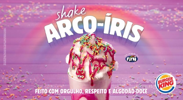Burger King/Divulgação Burger King lança o Shake Arco-Íris em comemoração ao mês do Orgulho LGBT.