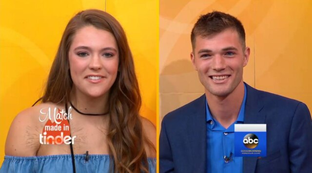 Reprodução de cena do programa 'Good Morning America' / ABC Michelle e Josh enrolaram bastante no aplicativo, mas finalmente se conheceram