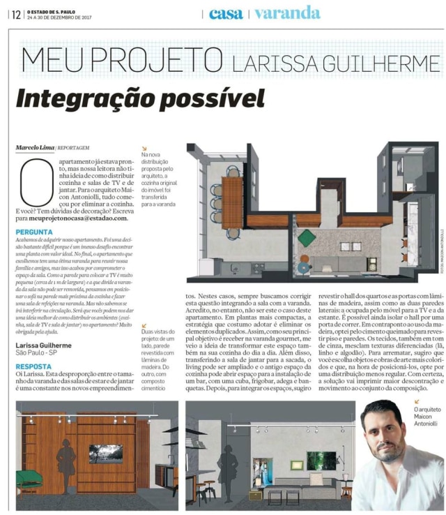Reprodução Arquiteto Maicon Anoniolli fez a pedido de leitora uma nova distribuição para os cômodos no novo apartamento