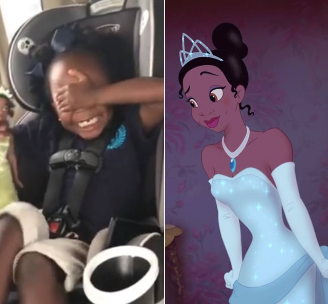 Instagram/@simply_madisonjad | Reuters/Walt Disney Co/Handout Uma garota de três anos se emocionou ao ganhar uma boneca de uma princesa da Disney negra