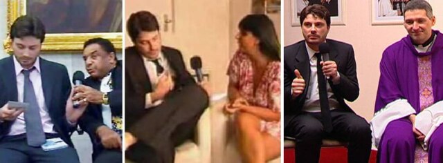 Reprodução de 'CQC' (2008) / Band Danilo Gentili como 'repórter inexperiente' em seu quado no 'CQC', em 2008. No início do programa, entrevistou personalidades como Agnaldo Timóteo, Gretchen e padre Marcelo Rossi.