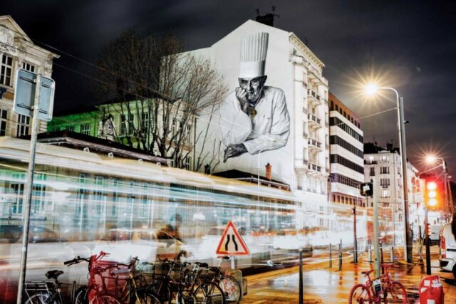 Jeff Pachoud|AFP Photo Mural do chef em Lyon