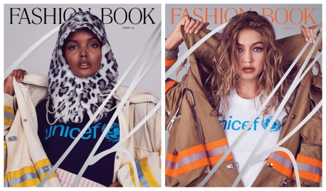 Pieter Hugo/CR Fashion Book/Divulgação Detalhe das duas capas da nova edição da revista 'CR Fashion Book', com a modelo refugiada Halima Aden e a top Gigi Hadid
