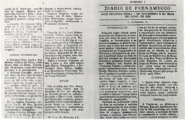 Diário de Pernambuco Primeira edição do jornal do Diário de Pernambuco