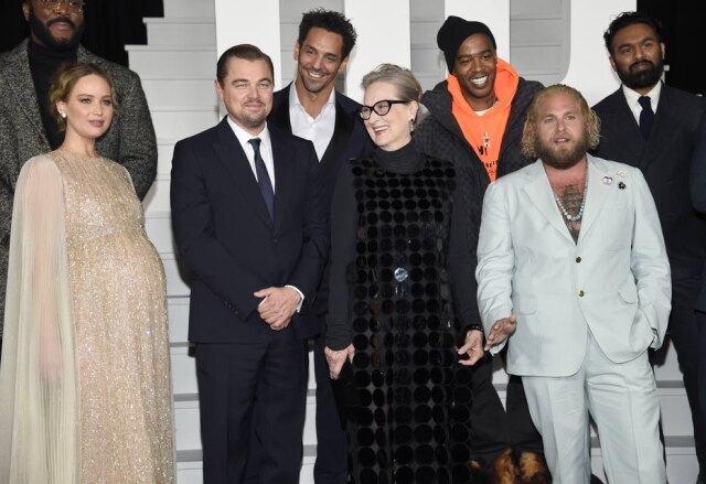 Evan Agostini/AP O elenco de 'Don't Look Up', novo filme da Netflix, com Tyler Perry, Tomer Sisley, Kid Cudi, Himesh Patel, Jennifer Lawrence, Leonardo DiCaprio, Meryl Streep e Jonah Hill