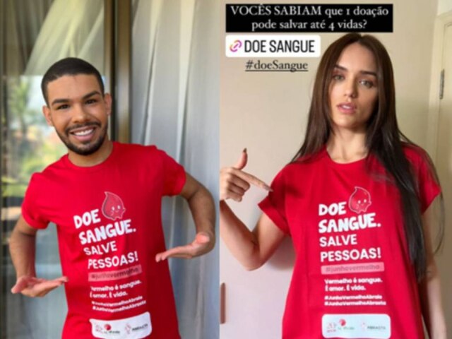 Instagram/@vyniof e @rafakalimann Os Ex-BBBs Vyni e Rafa Kalimann em campanha para incentivo de doação de sangue.