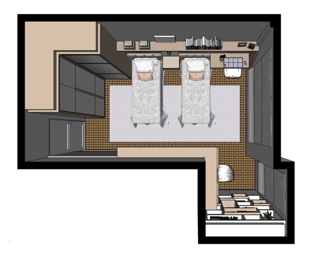ESTUDIO JOIA BERGAMO/DIVULGAÇÃO A planta do quarto proposto por Jóia Bergamo