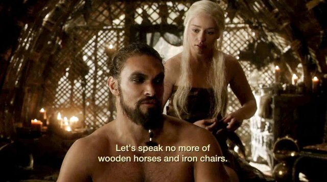 HBO via The New York Times Cena de 'Game of Thrones' com o personagem Khal Drogo, que fala a linguagem Dothraki.