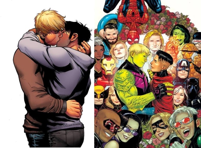 Marvel / Reprodução I Marvel / Jim Cheung e Marcelo Maiolo O casamento entre os heróis Wulkling e Wiccano foi destaque na capa de 'Avengers Empyre: Aftermath'