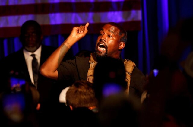 Kanye West no primeiro evento de apoio à candidatura à presidência dos Estados Unidos, na Carolina do Sul, em 19 de julho de 2020 