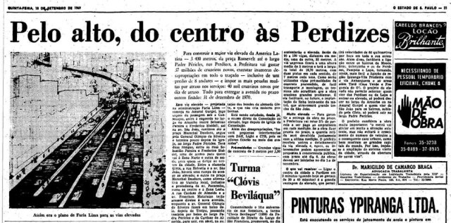 Acervo Estadão Reportagem sobre o Minhocão no jornal de 18/9/1969