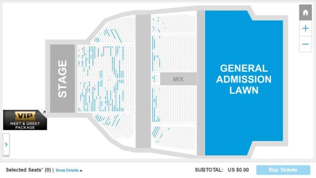 Reprodução/TicketMaster No dia 05 de agosto, é a vez delas se apresentarem em Bangor, Maine, no Darling's Waterfront Pavilion, com capacidade para 16 mil pessoas. Pela imagem, é possível ver muitos lugares disponíveis.