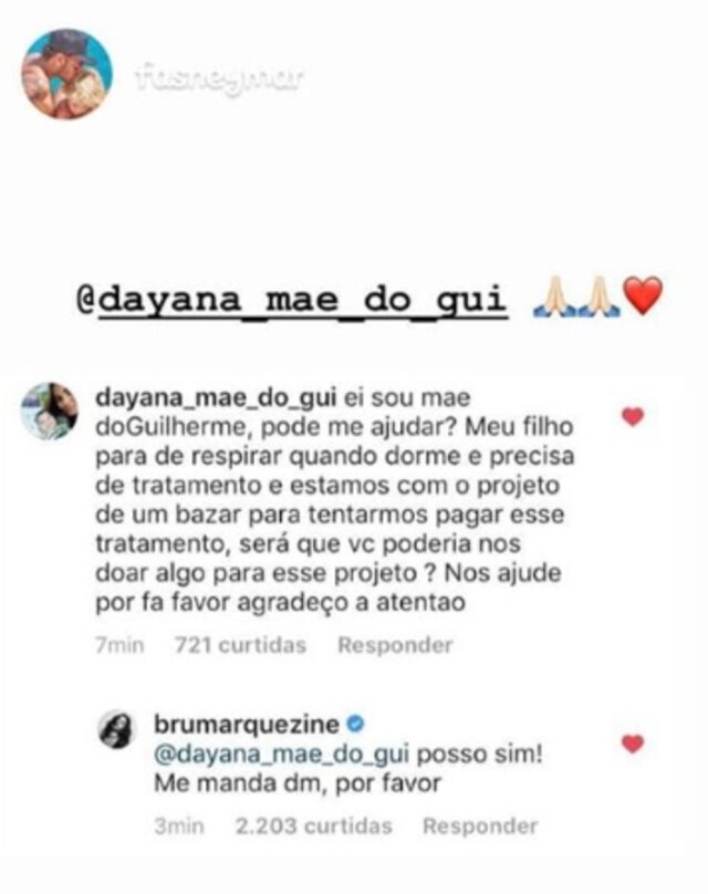Instagram / dayana_mae_do_gui Dayana compartilhou em seus stories seu comentário e a resposta que obteve.
