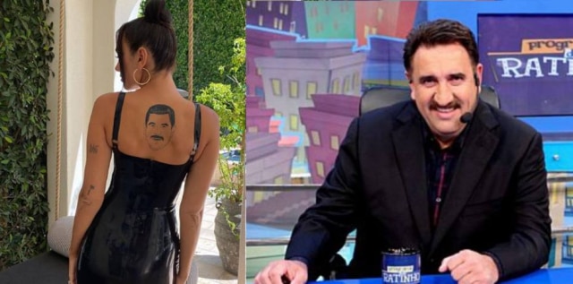 Instagram / @jimmykimmellive I SBT / Divulgação A cantora Dua Lipa mostrou uma tatuagem temporária e muitos fãs compararam o rosto com o apresentador Ratinho