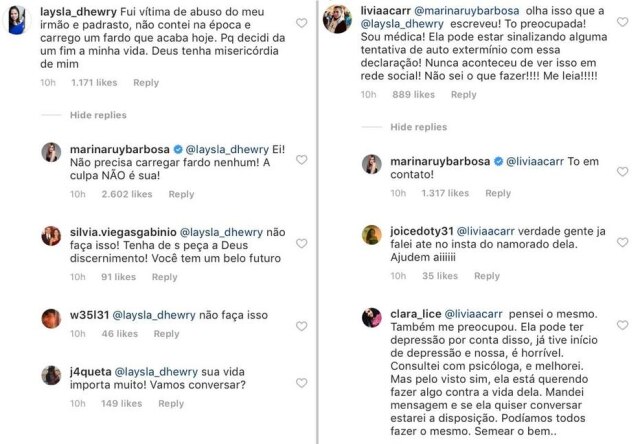Instagram/@marinaruybarbosa Seguidora recebeu apoio da atriz Marina Ruy Barbosa.