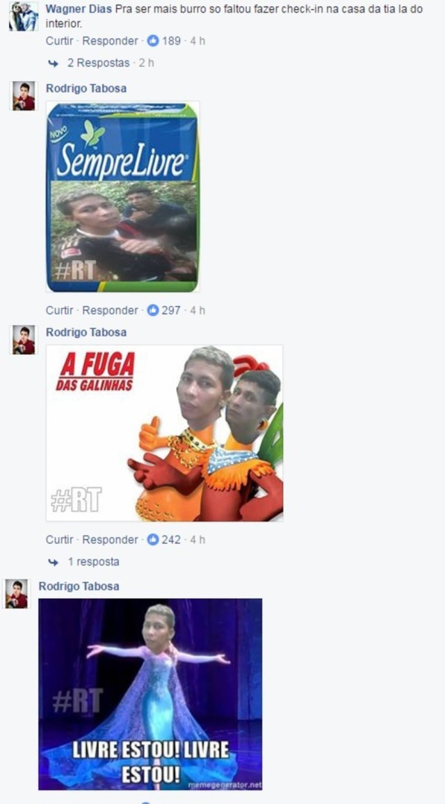 Reprodução/Facebook Internautas fizeram memes com a selfie do fugitivo.