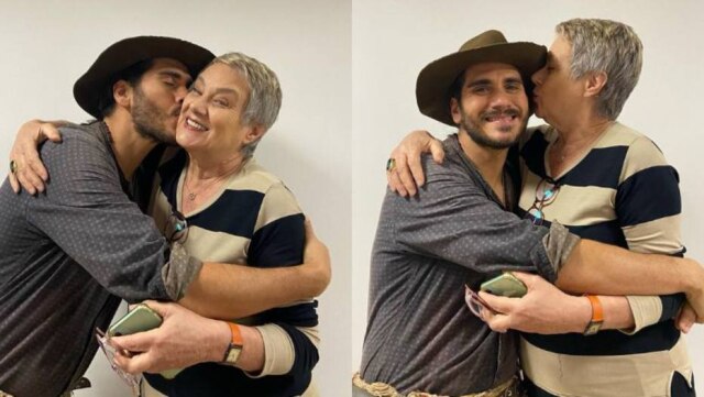 Instagram/@gabrielsateroficial Nos bastidores de 'Pantanal', Gabriel Sater tieta Selma Egrei e compartilha momento nas redes sociais.