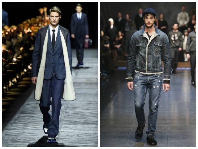 divulgação Tudo azul: o terno jeans da Dior Homme pode até ser mais difícil de usar, mas a combinação de calça e jaqueta apresentada pela Dolce & Gabbana cai bem em qualquer um