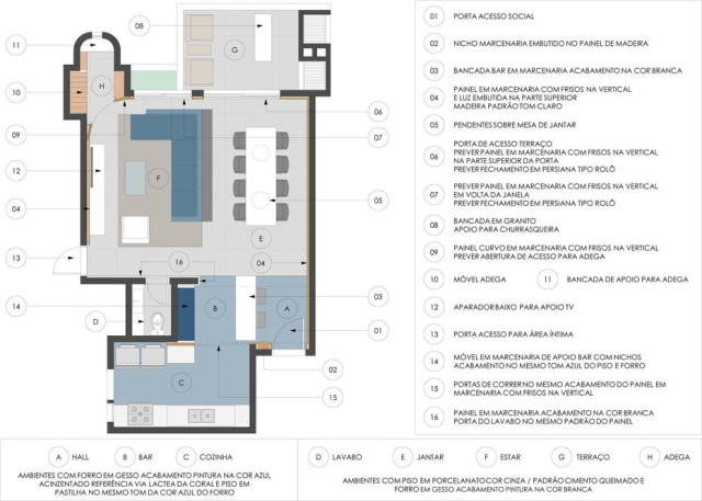 José Ricardo Basiches/Divulgação Planta detalhada da proposta de decoração de José Ricardo Basiches para um apartamento em Florianópolis