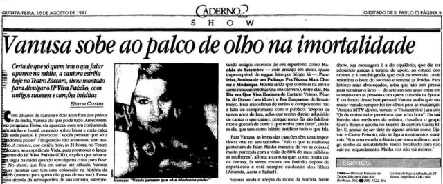 Acervo Estadão Vanusa em busca da imortalidade em 1991