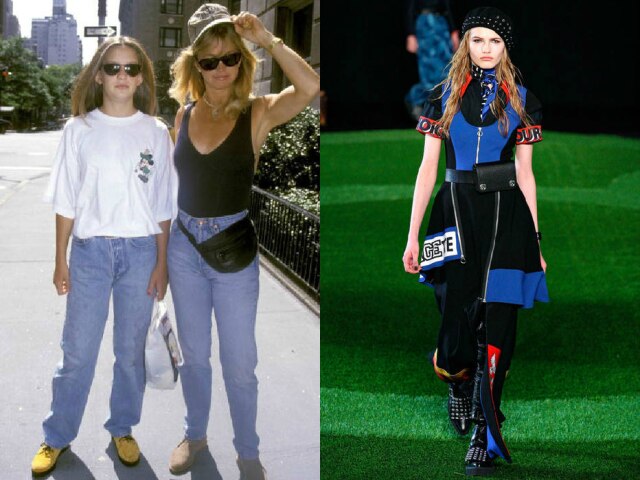 Getty Images / Divulgação Kate Hudson e sua mãe, Goldie Hawn, nos anos 90, e a pochete proposta pela Marc by Marc Jacobs no inverno 2015