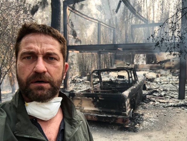 Twitter/@GerardButler Gerard Butler mostra casa destruída por incêndio na Califórnia.