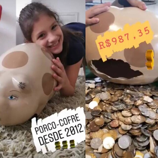 Arquivo pessoal Alice, filha da jornalista Fernanda D'Ávila, que junta as finanças no cofrinho.