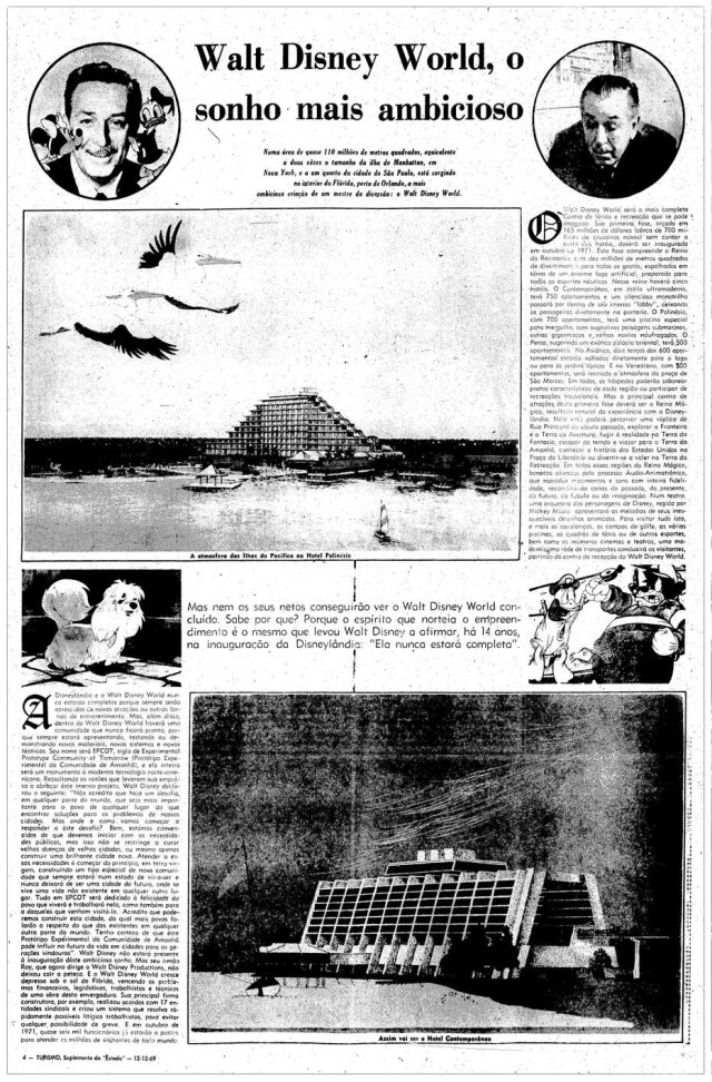 Acervo Estadão Walt Disney World no caderno Turismo de 12/12/1969