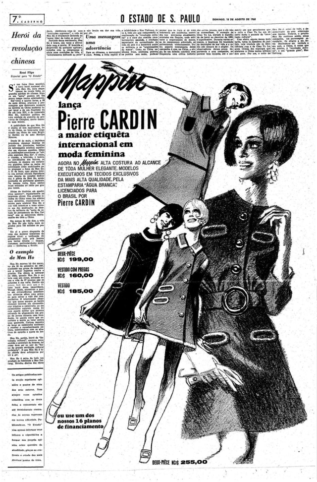 Acervo Estadão Moda de Pierre Cardin no Mappin, 18/8/1968