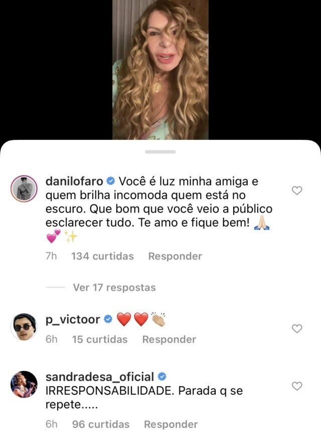 Instagram@elbaramalho Internautas, inclusive personalidades, comentaram vídeo gravado por Elba Ramalho sobre festa na pandemia