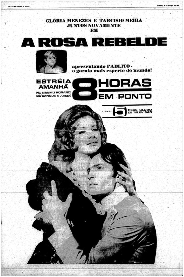 Acervo Estadão Tarcísio Meira e Glória Menezes no anúncio na novela Rosa Rebelde em 1969