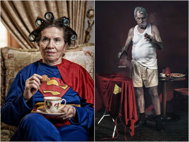 Foto da esquerda: Super Girl: um pouco de vaidade é fundamental, não importa a idade.Foto da direita: 'Ele já tentou parar com o cigarro, mas tem recaídas'