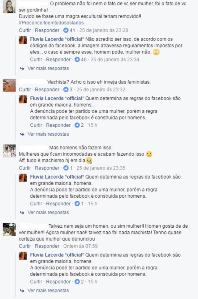 Reprodução/Facebook Comentários na postagem de Fluvia Lacerda.