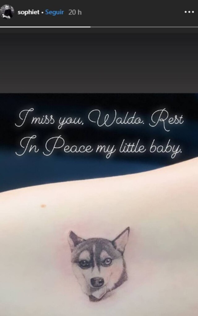 Instagram / @sophiet Tatuagem de Sophie Turner para homenagear o seu cachorro, vítima de um atropelamento.