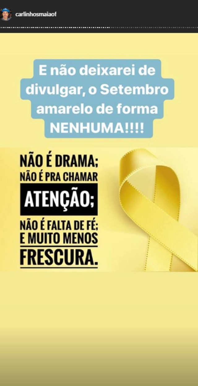 Instagram / @carlinhosmaiaof Imagem sobre setembro amarelo postada por Carlinhos Maia