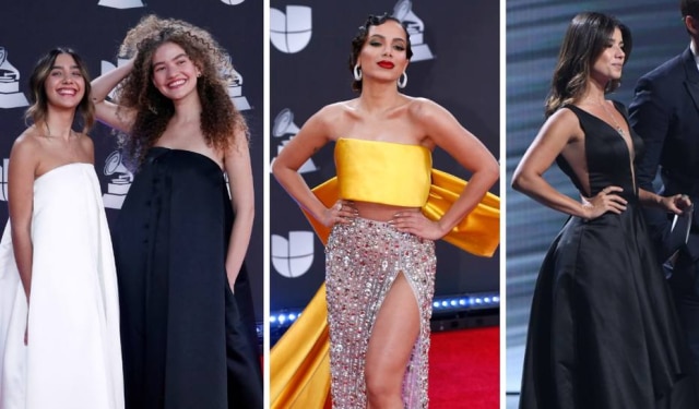 Nina Prommer / EFE / EPA | Eric Jamison / Invision / AP | Valerie Macon / AFP Anavitória, Anitta e Paula Fernandes no Grammy Latino em 2019.