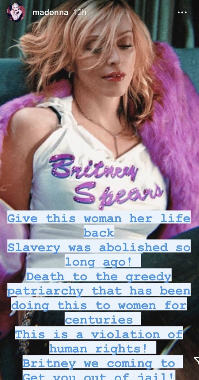 Instagram/@madonna A cantora Madonna se posiciona a favor de Britney Spears