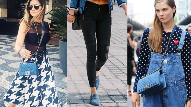 Reprodução Tommy Ton/Style.com Os acessórios feitos com jeans estão liberados em quase todas as situações: informais, é claro