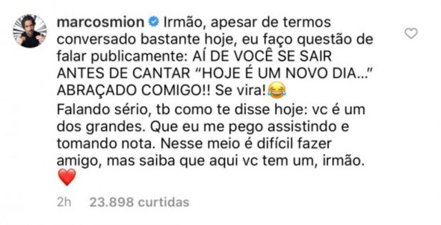 Instagram/ @tiagoleifert Marcos Mion declarou sua admiração por Tiago Leifert