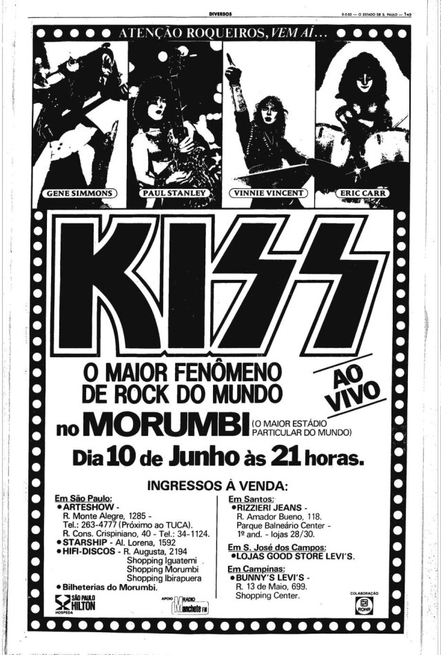Anúncio para o show do Kiss no Morumbi em 1983.