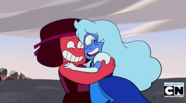 Reprodução/Cartoon Network Rubi e Safira se casaram em 'Steven Universe'.