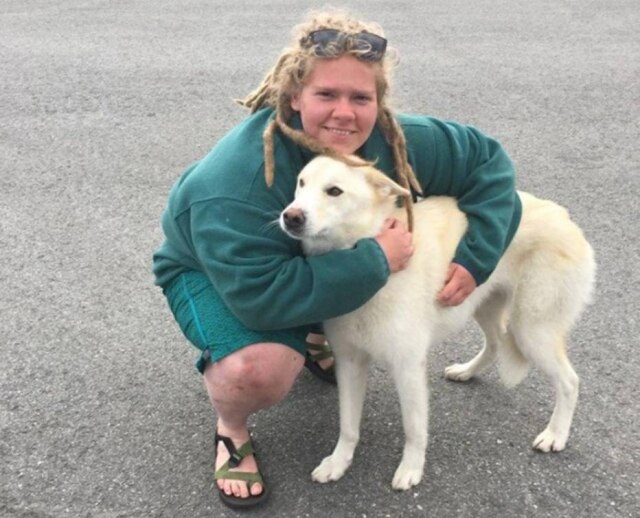 Facebook/ameliashootspeople O cão Nanook ajudou Amelia a sair de um buraco com água congelante no Alasca.