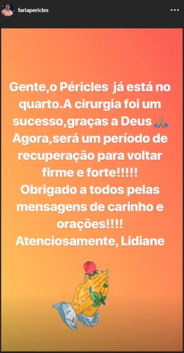 Instagram / @llidyfaria Recado publicado por Lidiane, mulher de Péricles.
