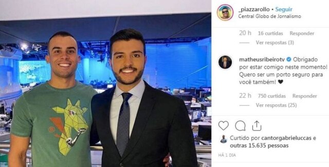Instagram/@_piazzarollo Perfil de Yuri Piazzarollo, que prestou uma homenagem ao namorado Matheus Ribeiro, apresentador da TV Anhanguera, em Goiás.