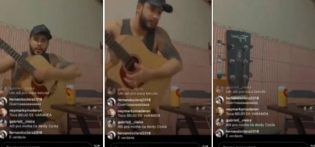 Instagram / @brunnosouza_ Cantor Brunno Souza durante live em sua casa, no Pará.